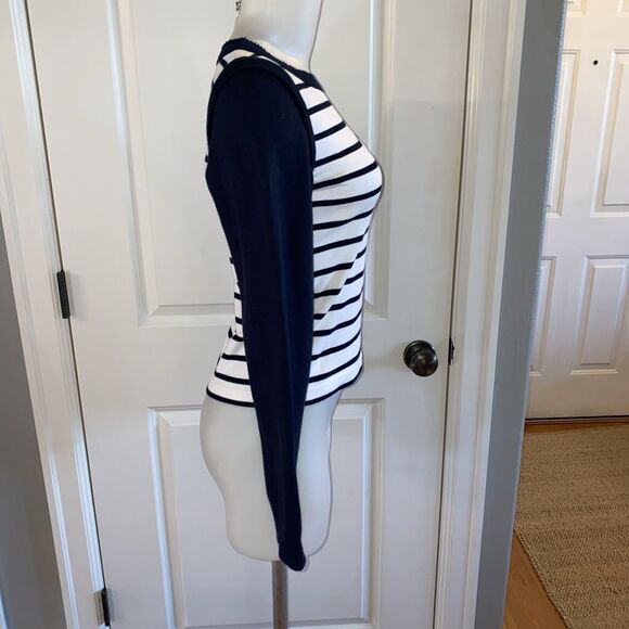 Armor Lux Size 1 Stripe Cotton Knit Crewneck Pullover Sweater Navy Blue White‎ - Picture 4 of 13